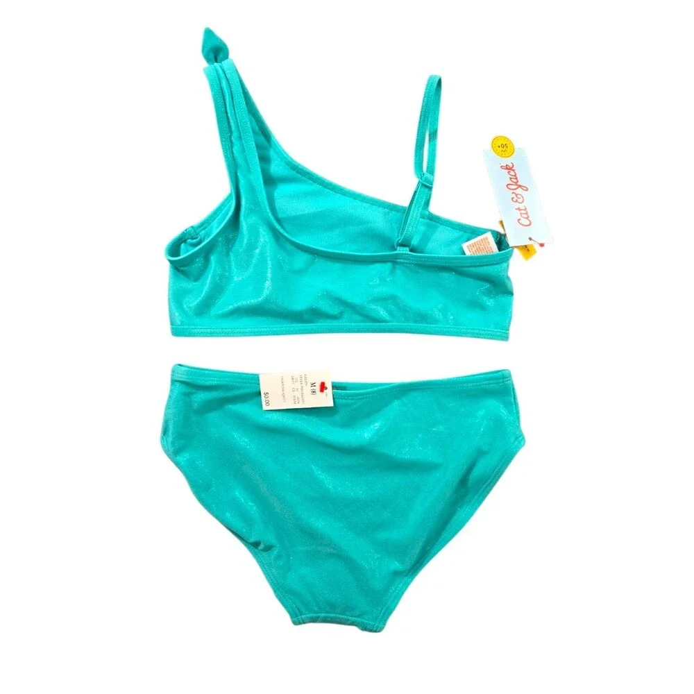Cat & Jack Swim Bikini Set Girls Aqua Green Pier Gaze Swimsuit Sz M NWT